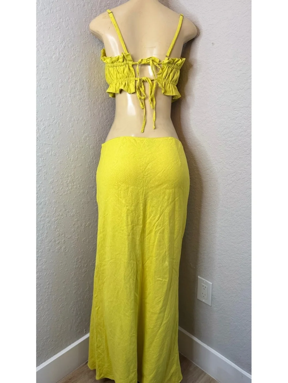 Wild Fable Yellow Linen Blend 2 Piece Crop Top Maxi Skirt Set M/XL